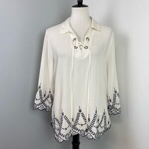 NEW Kay Celine Ivory Floral Embroidered Blouse Size Large